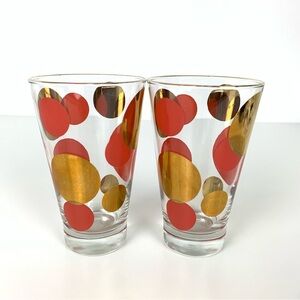 Pair Russel Wright Eclipse Polka Dot Gold Red Highball Tumbler Vtg MCM Set 2